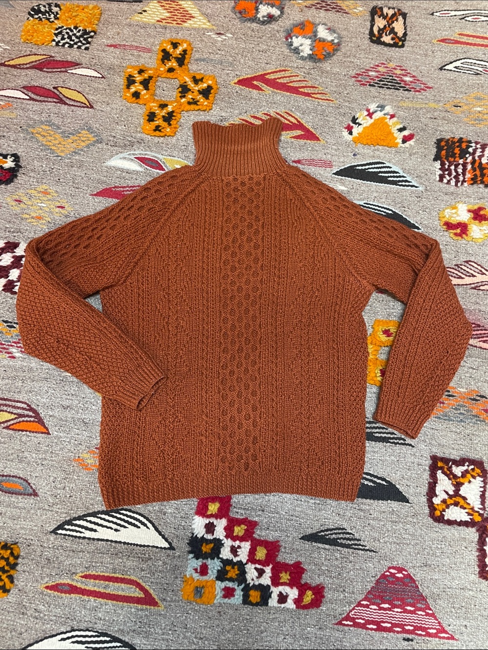 Vintage Handknit Rust Wool Fisherman’s Sweater